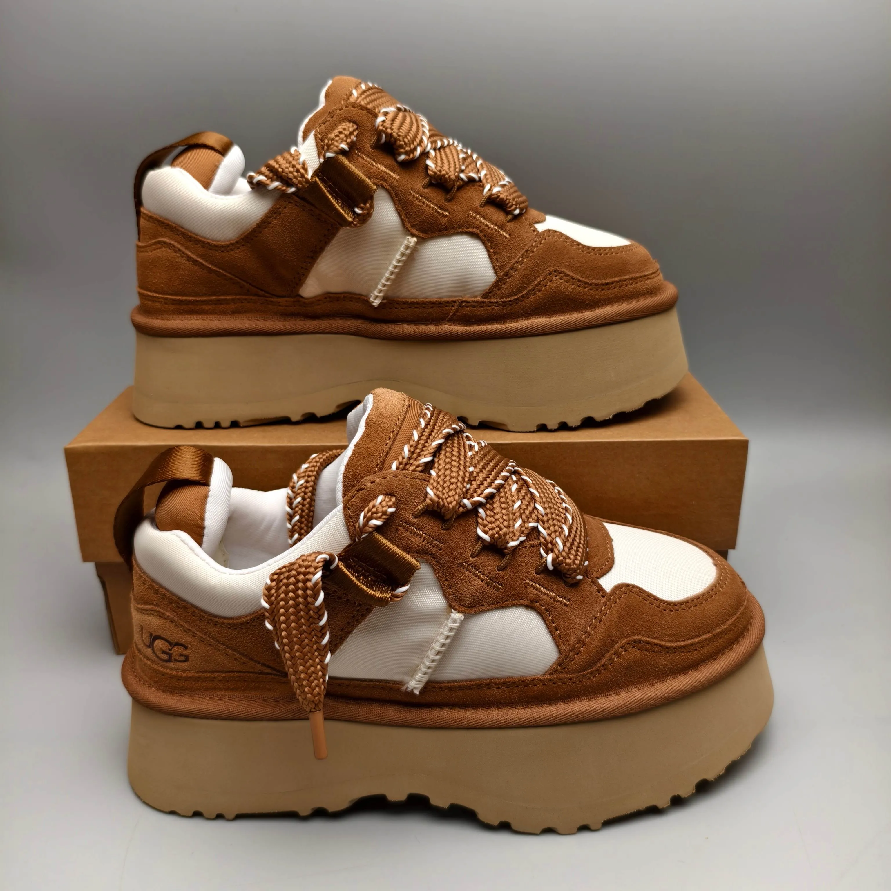 💰560 UGG sheepskin all-in-one snow boots 1541 thick-soled dad shoes, casual lace-up women's shoes, color: maroon, black, white, pink, matching size: 35-40
